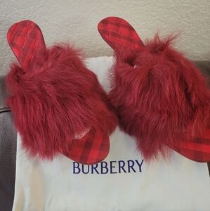 Burberry Jackie Shearling Sandals.